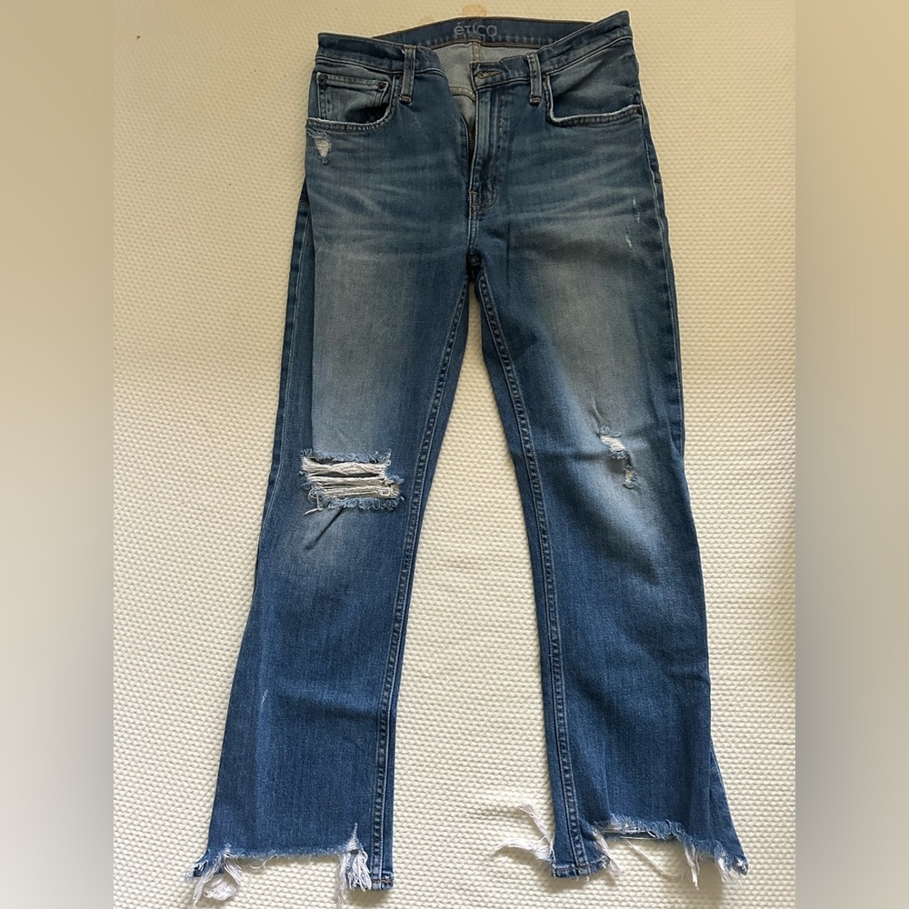 Etica Distressed Straight-Leg Jeans in Blue Denim